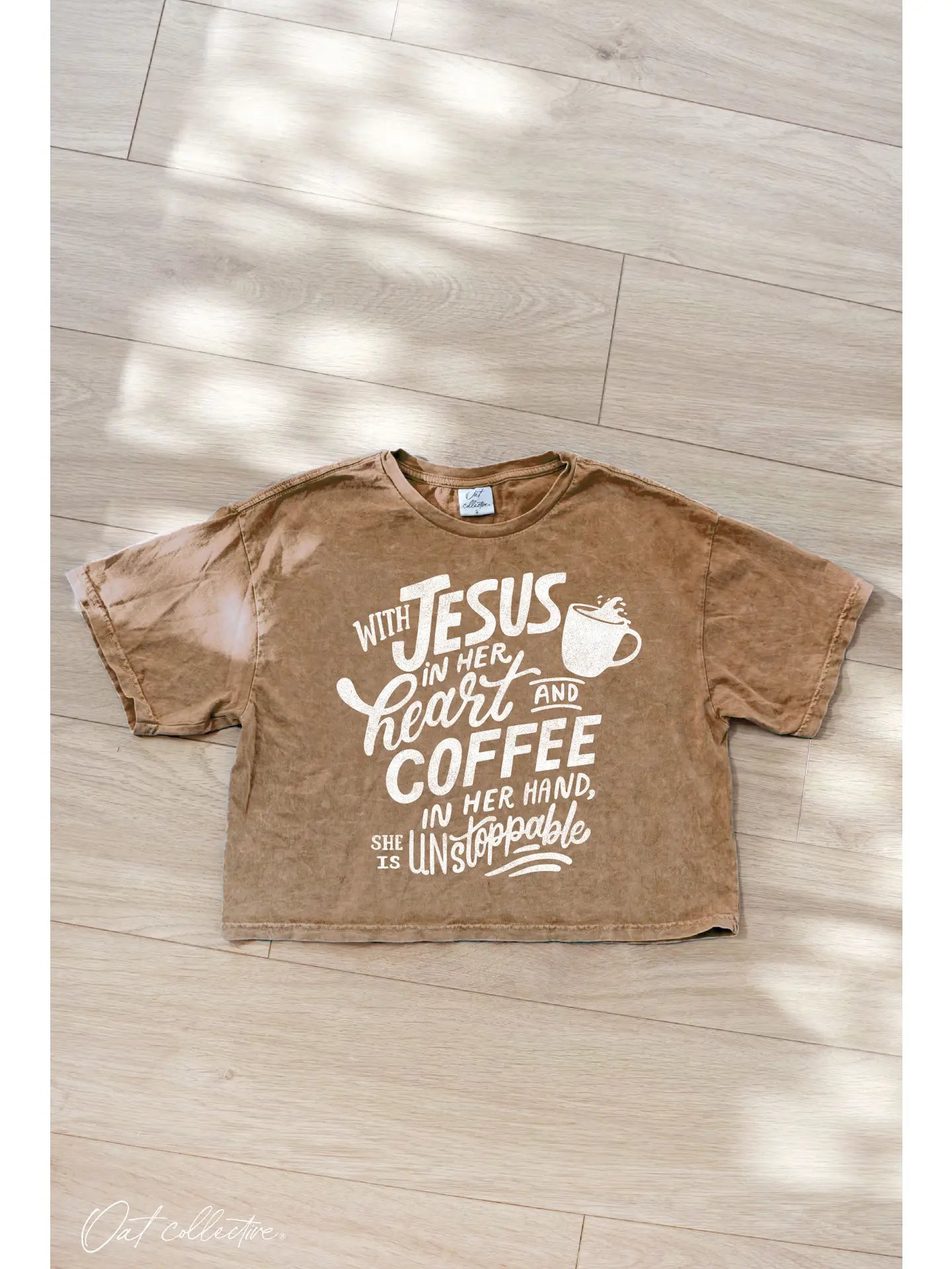 With Jesus in Her Heart Cropped Mineral Wash Graphic Tee