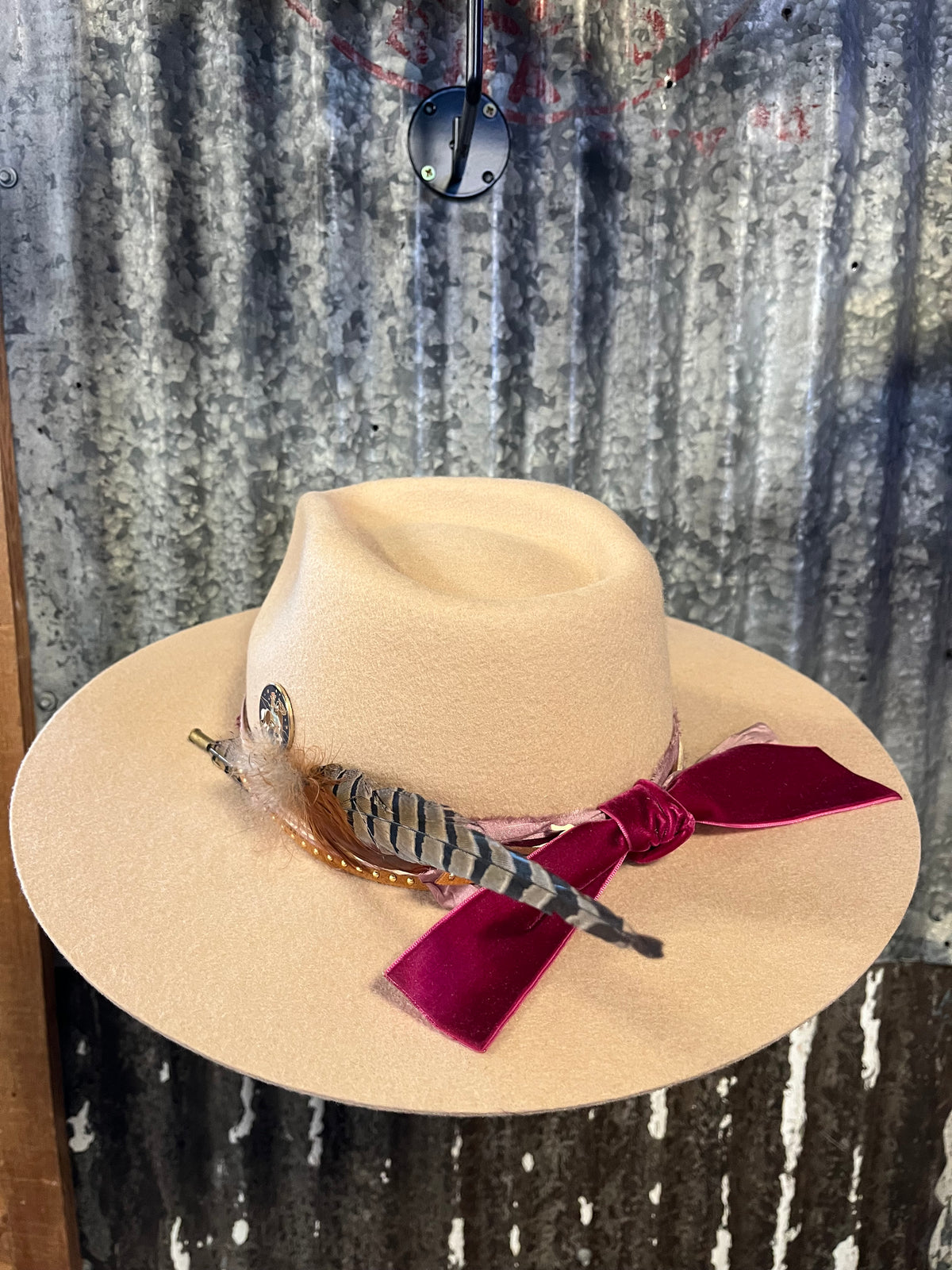 Beige Feathered Hat Kendall Co