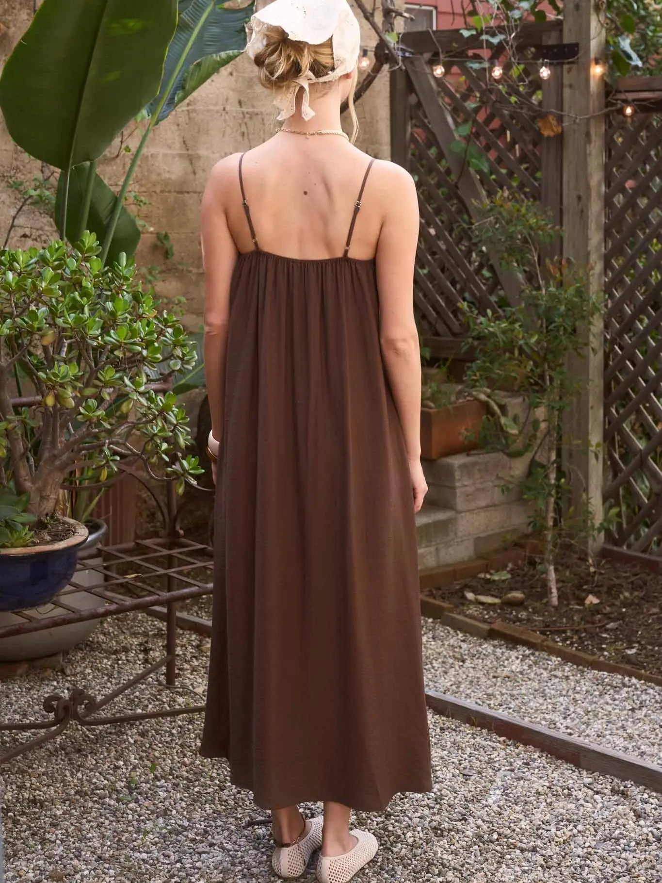 Pleated Pintuck Detail Spaghetti Strap Maxi Dress