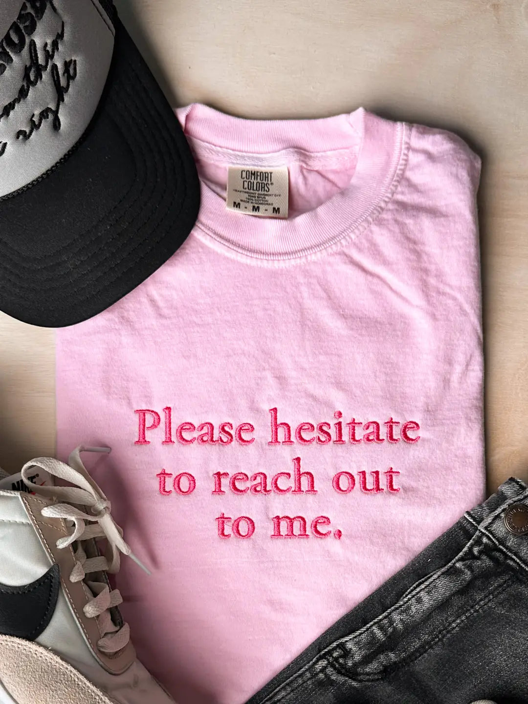 Please Hesitate Embroidered Graphic Tee