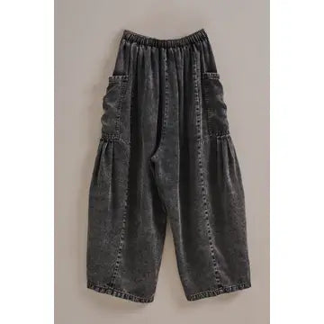 Washed Utility Wide-Leg Pants