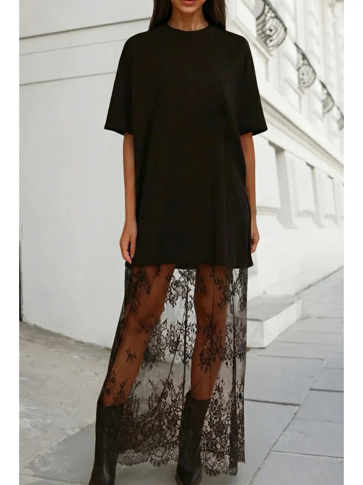 Lace Short Sleeve Maxi Dress