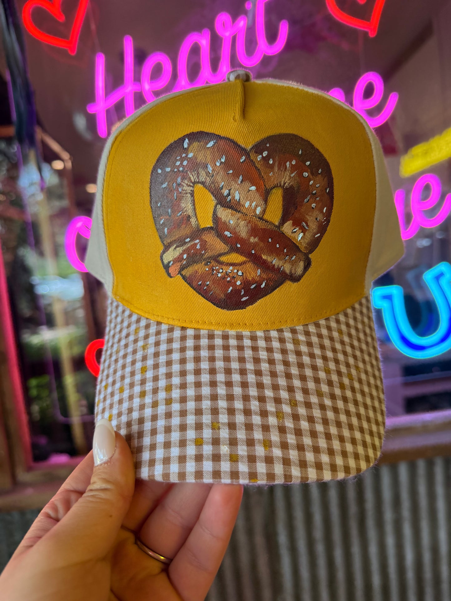 Hand Painted Pretzel Trucker Hat