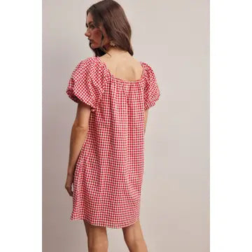 Gingham Puff Sleeve Mini Dress