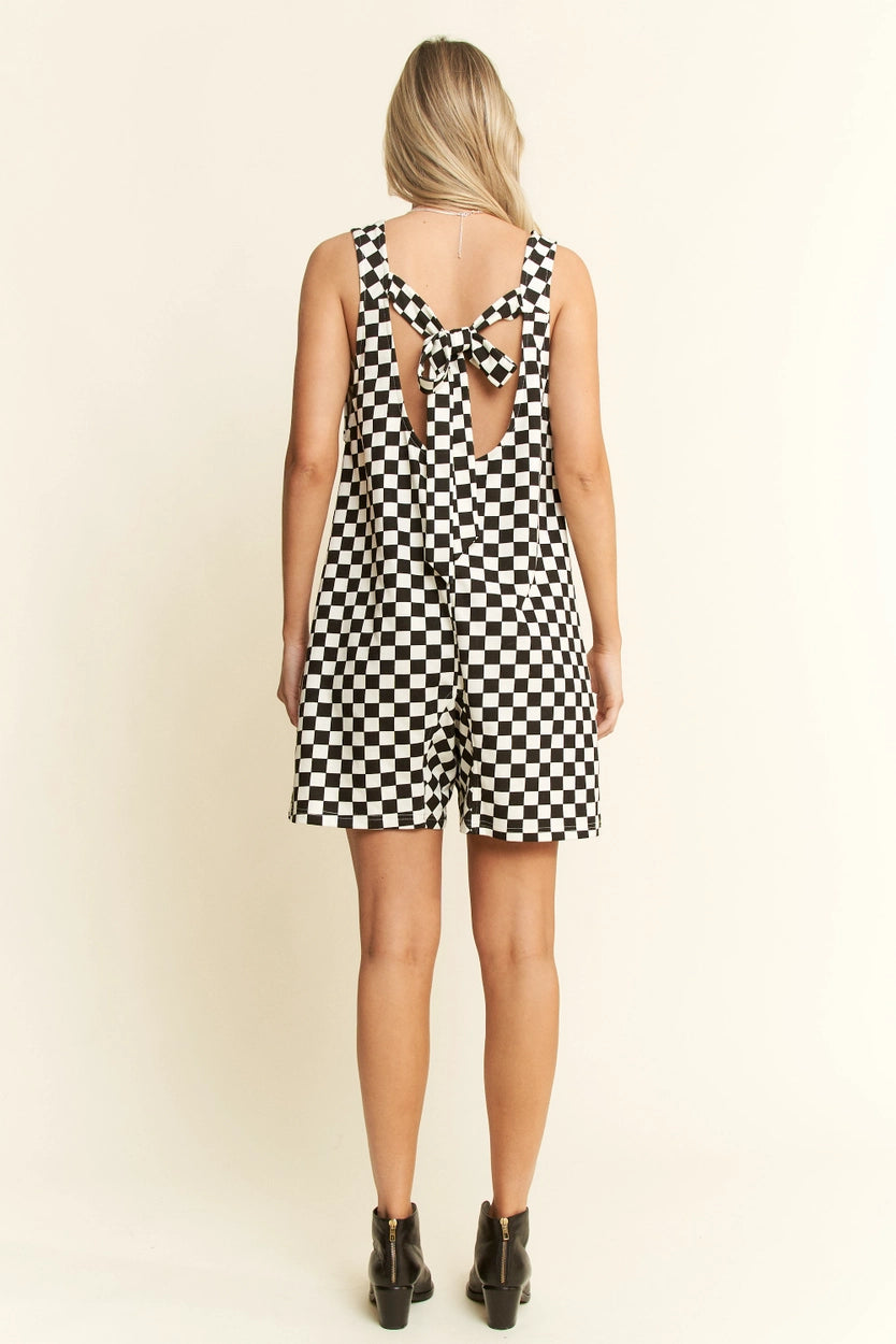 Checkered Print Shorts Romper