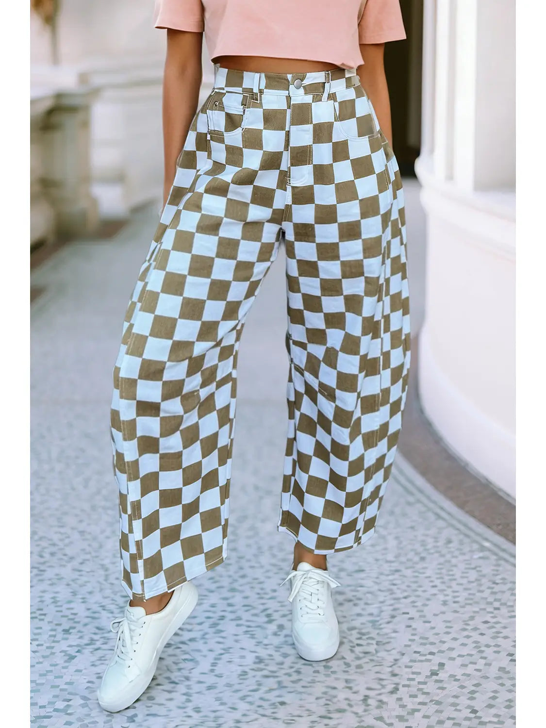 Brown and White Checkered Jeans
