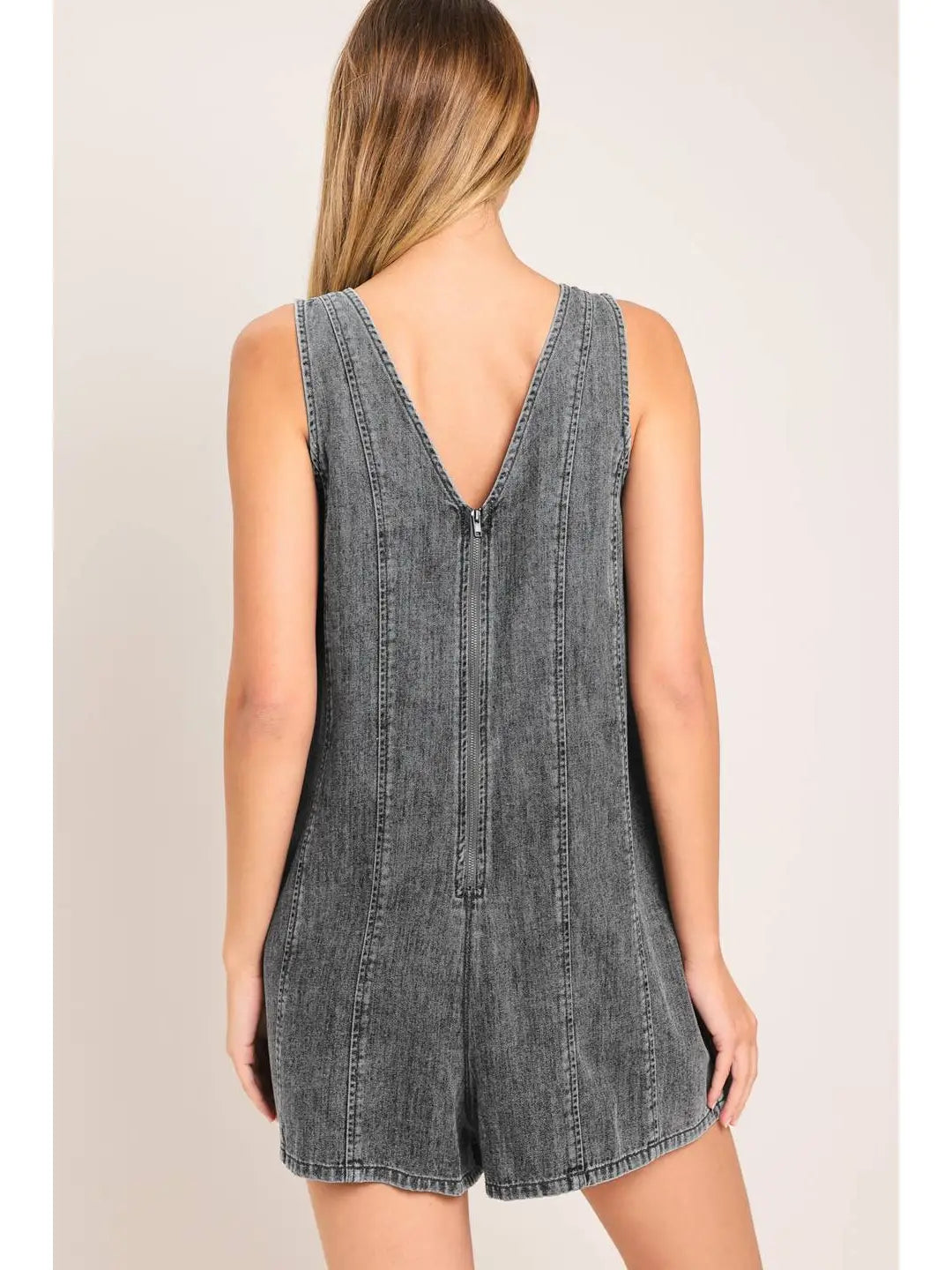 Washed Grey Denim Romper