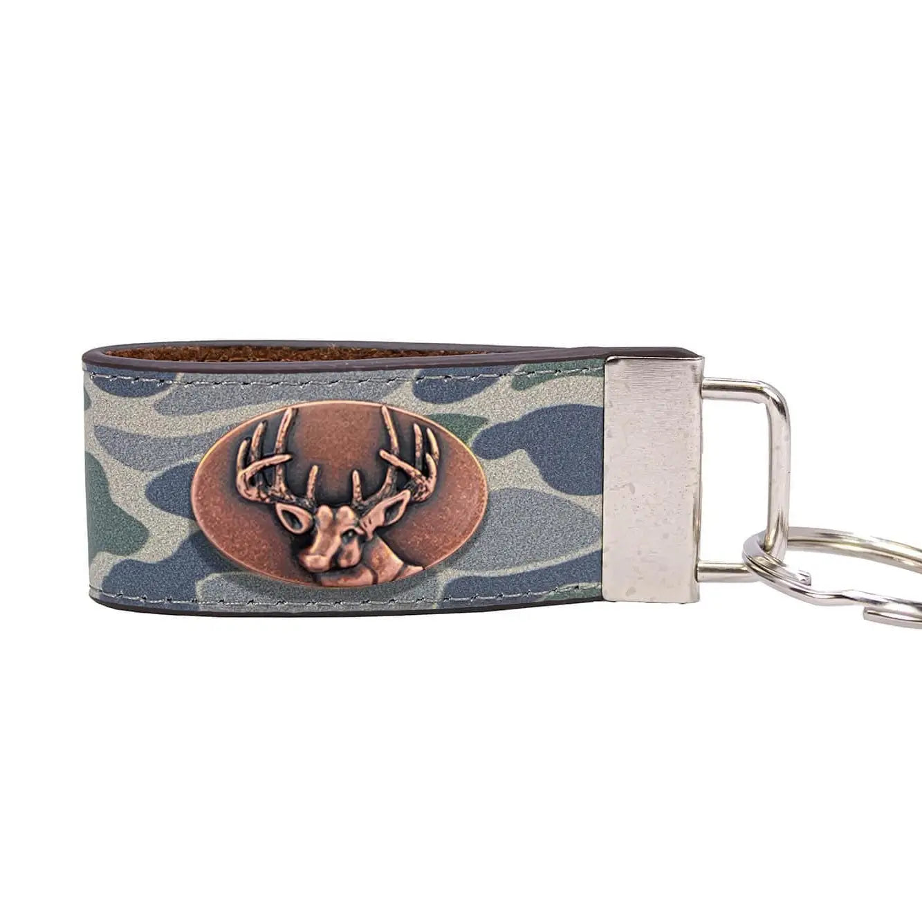 Buck Hunting Old School Camo Leather Loop Keychain
