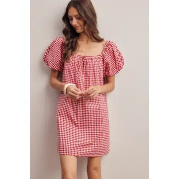 Gingham Puff Sleeve Mini Dress