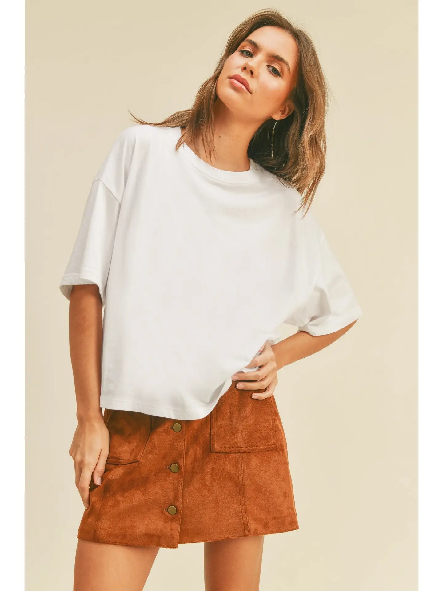Blank Long Cropped Short Sleeve T-Shirt