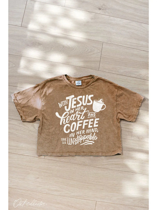 With Jesus in Her Heart Cropped Mineral Wash Graphic Tee