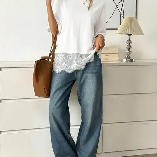 Lace Trim Soft Relaxed Fit Top