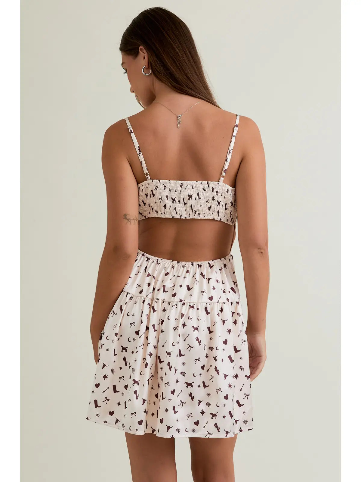 Western Print Open Back Mini Dress