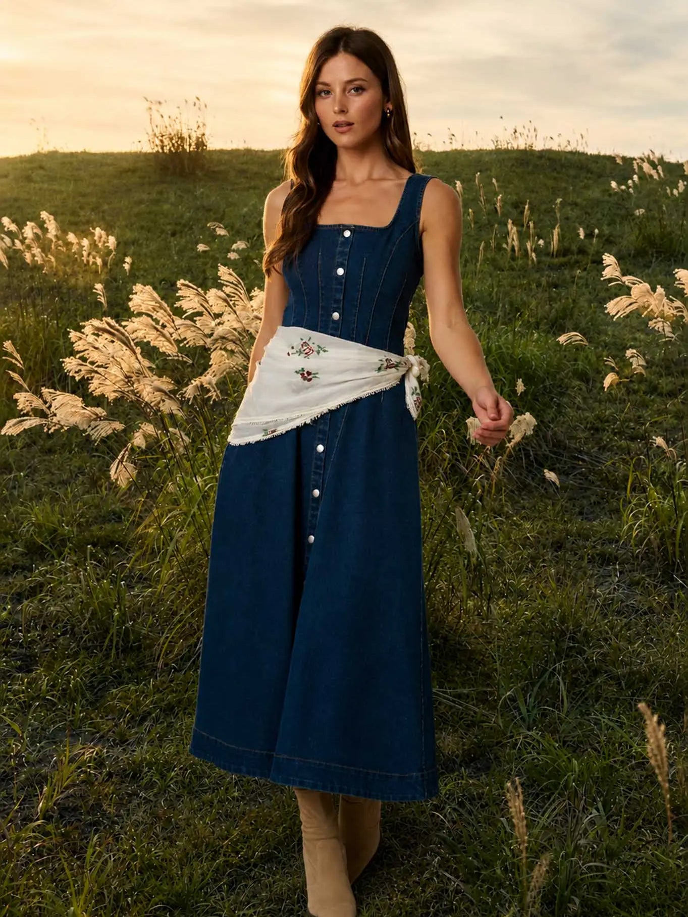 Button Down Denim Midi Dress