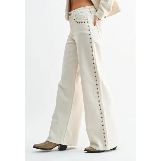 High Rise Studded Palazzo Wide Leg Pant