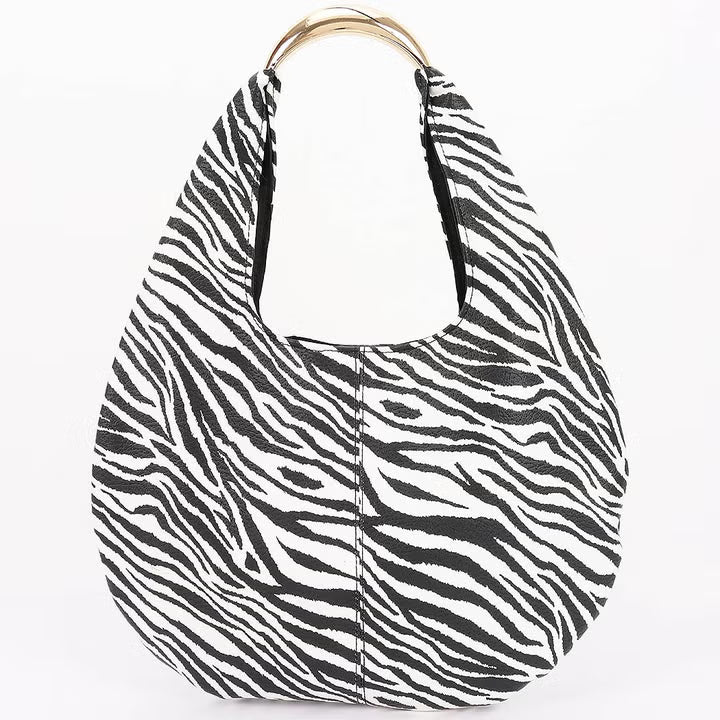Zebra Print Faux Leather Hobo Bag