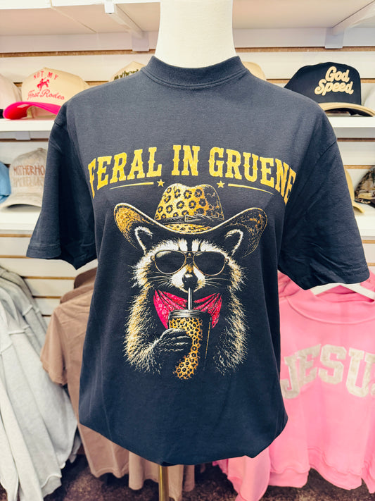 Feral In Gruene Funky Raccoon Graphic Tee