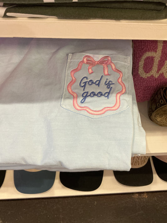 God Is Good Embroidered Pocket Tee