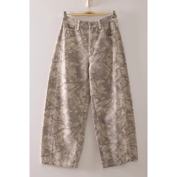 Allover Print Camo Barrel Pants