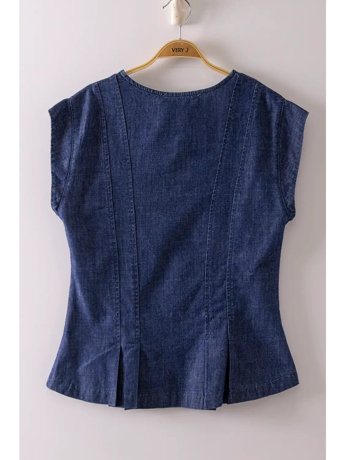 Pleated Washed Denim Vest