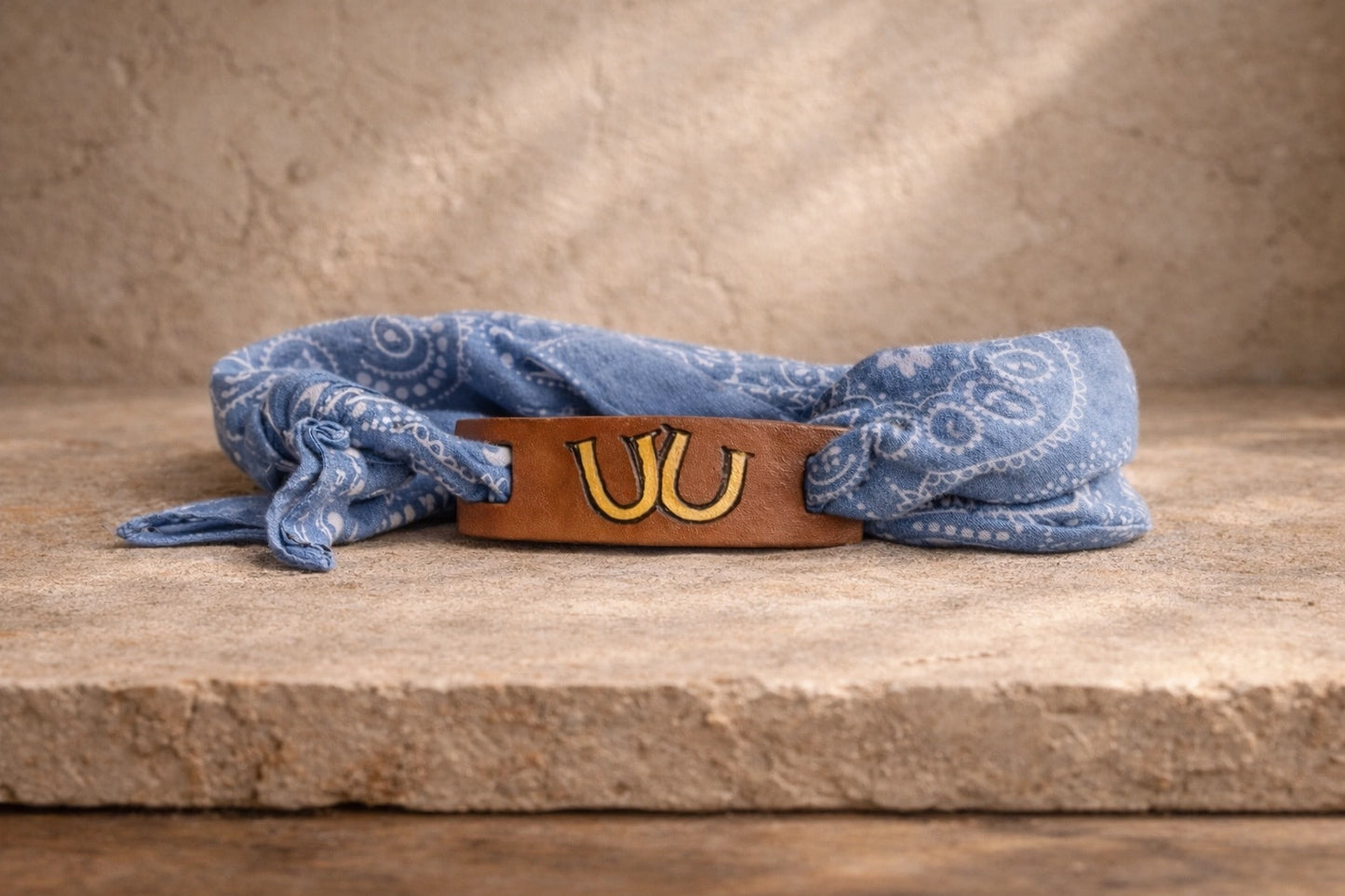 Hand Burned Bandana Slide with Hand Painted Horseshoes