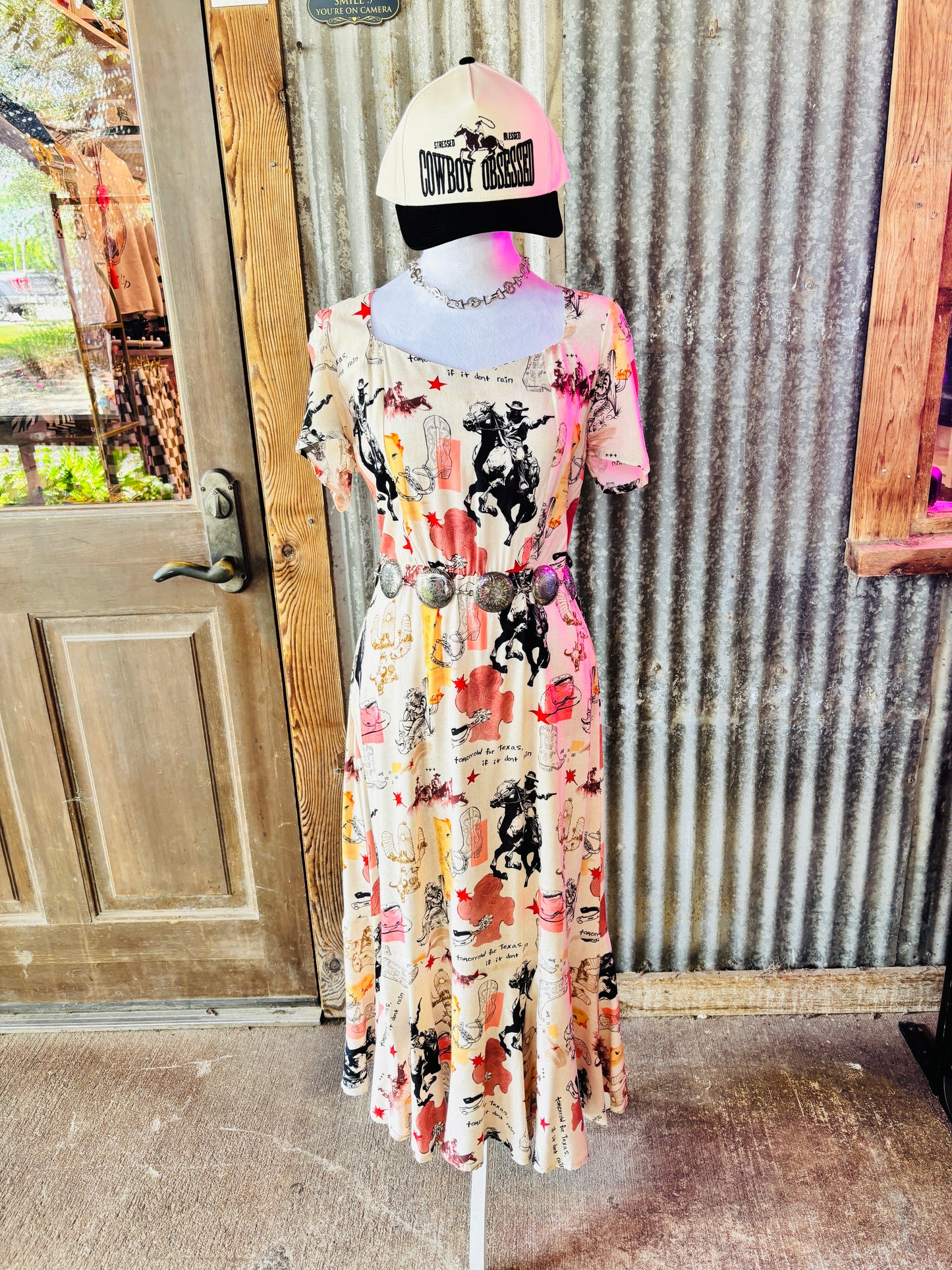 Pink Western Print Long Dress