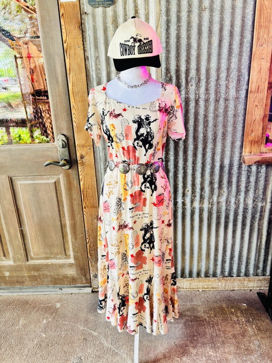 Pink Western Print Long Dress