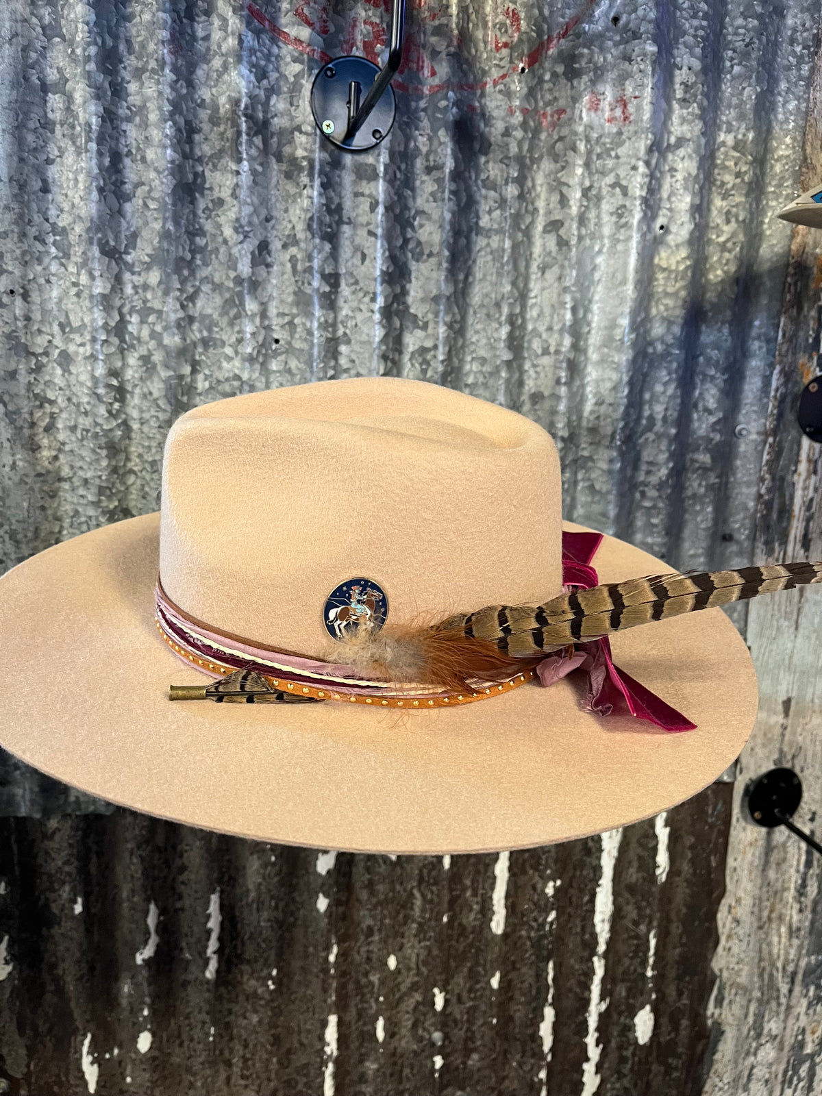 Beige Feathered Hat Kendall Co