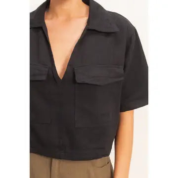 Black Denim Cropped Shirt