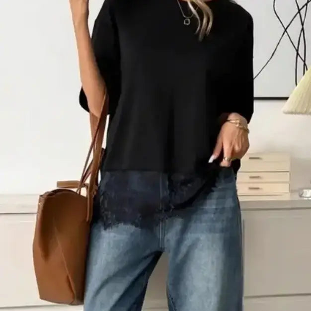 Lace Trim Soft Relaxed Fit Top