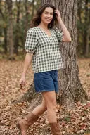 Short Sleeve Gingham Puff Sleeve