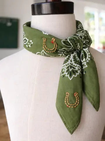 Hand Embroidered Horseshoe Bandana / Wild Rag