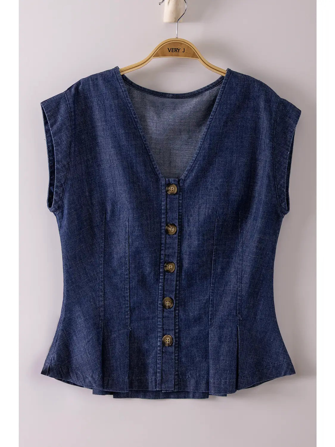 Pleated Washed Denim Vest