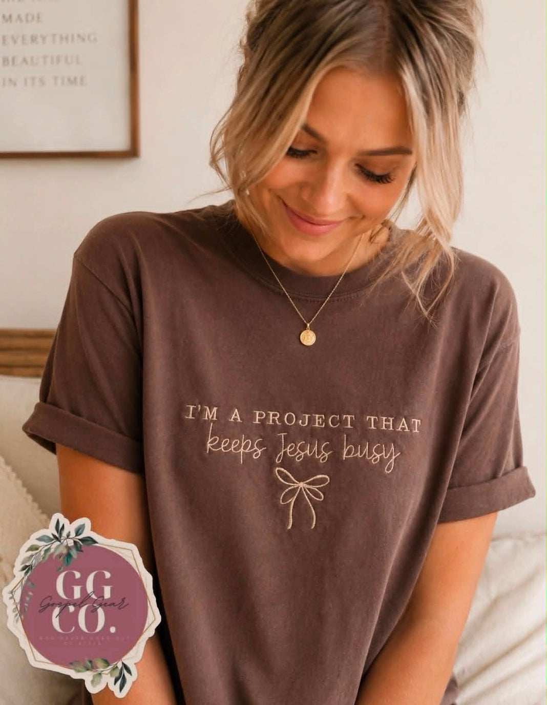 I'm A Project That Keeps Jesus Busy Embroidered Tee Shirt