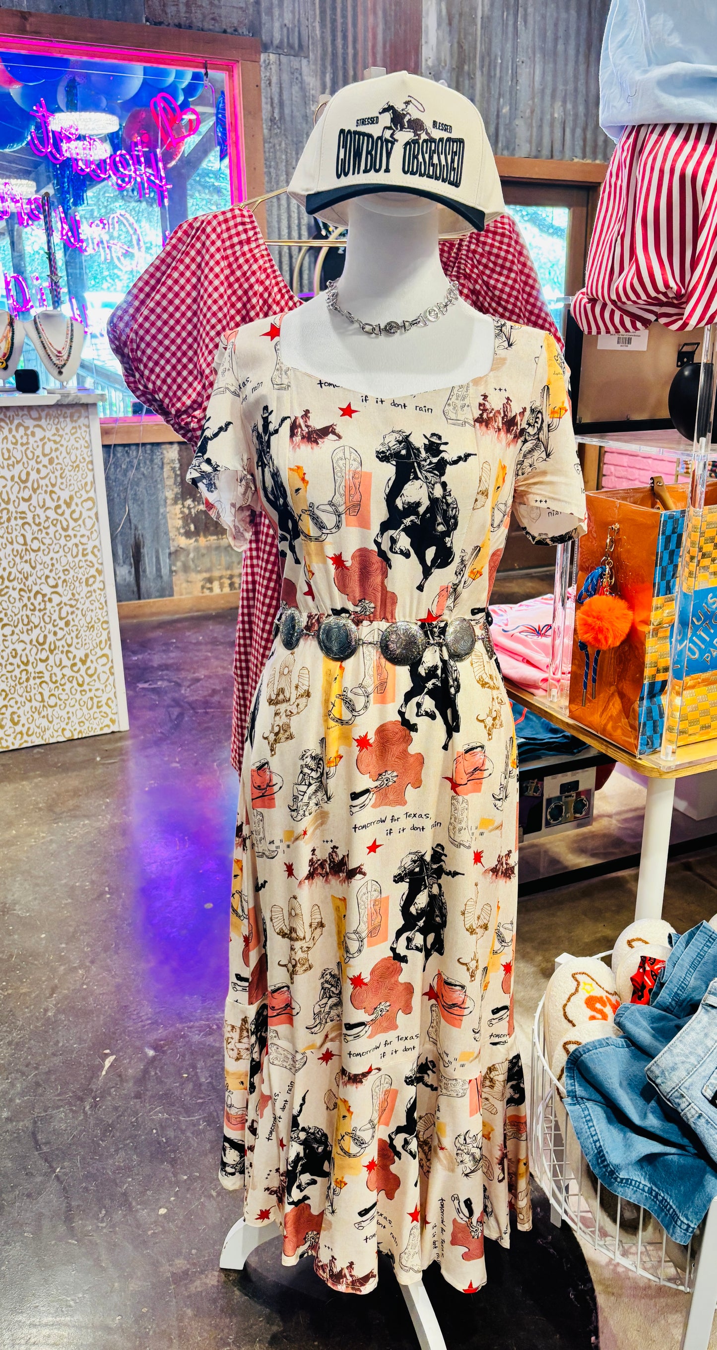 Pink Western Print Long Dress