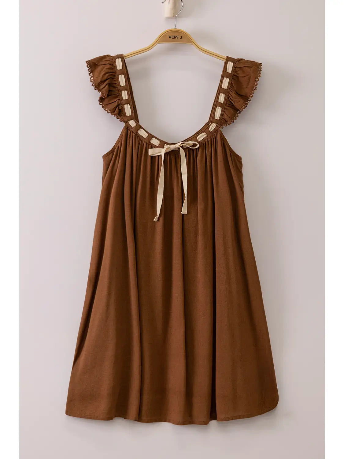 Front Tie Ruffle Sleeve Mini Dress