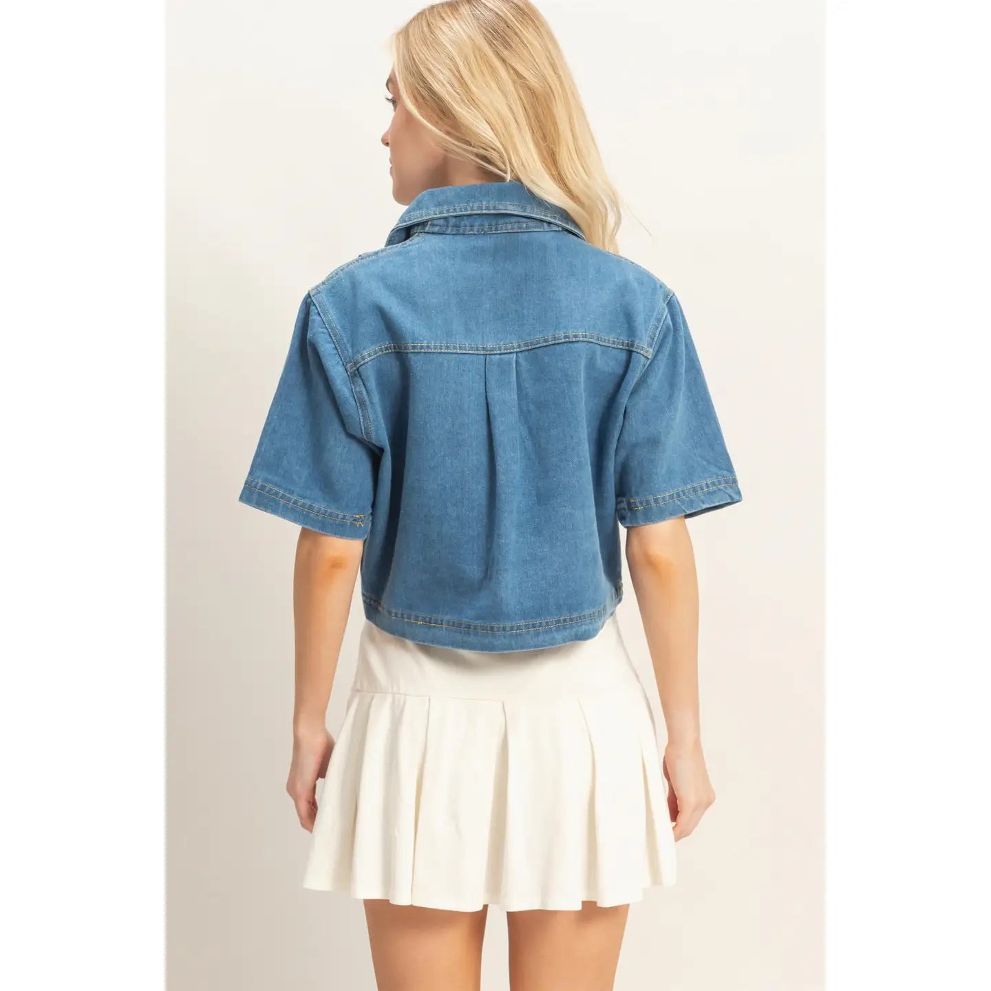 Denim V Neck Cropped Top