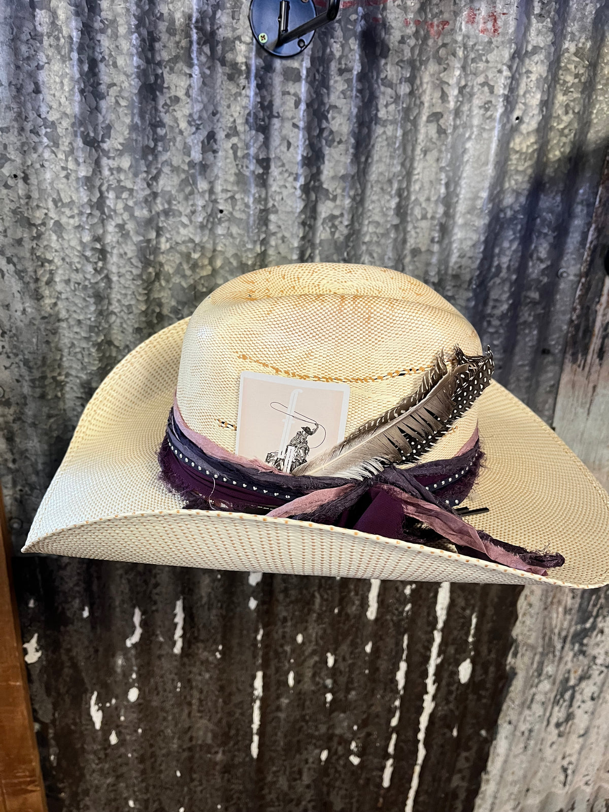 Beige Straw Feathered Hat Kendall Co