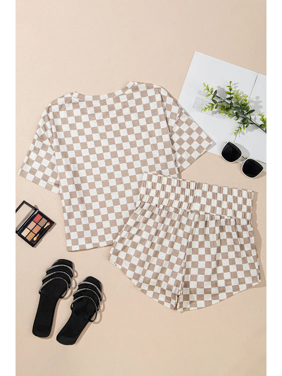 Brown and White Checkered Set