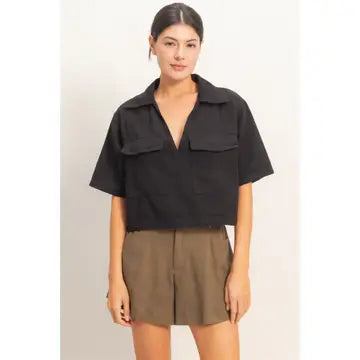 Black Denim Cropped Shirt