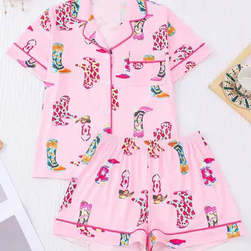 Patterned Cowgirl Boots Pajama Set