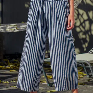 Blue Stripe Wide Leg Crop Pants