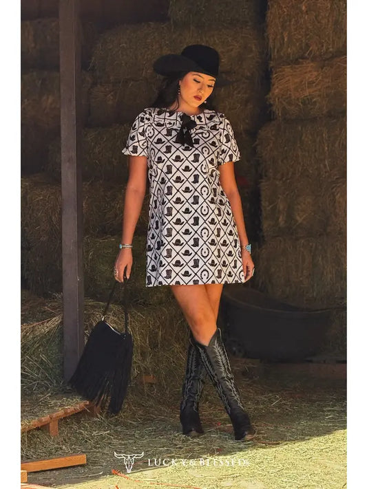 Black Western Tie Prairie Mini Dress