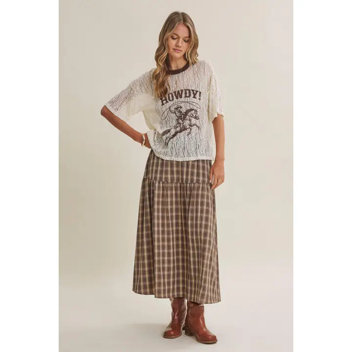 Howdy Cowboy Graphic Sheer Lace Top