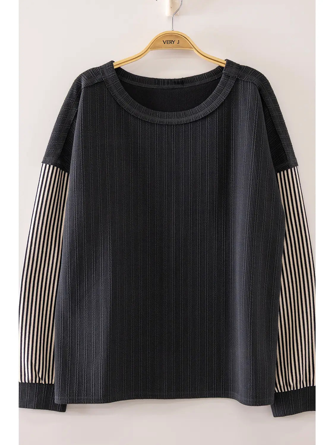 Striped Sleeve Ribbed Knit Top