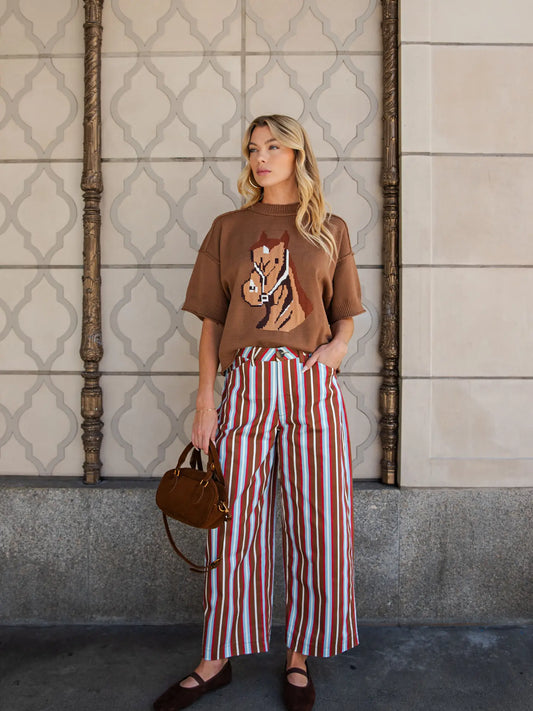 Barrel Leg Stripe High Waist Pants