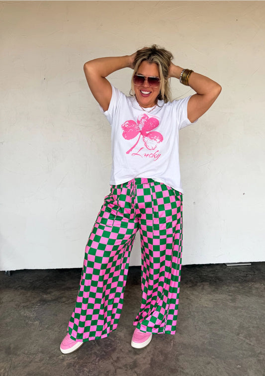 Checker Wide Leg Pants