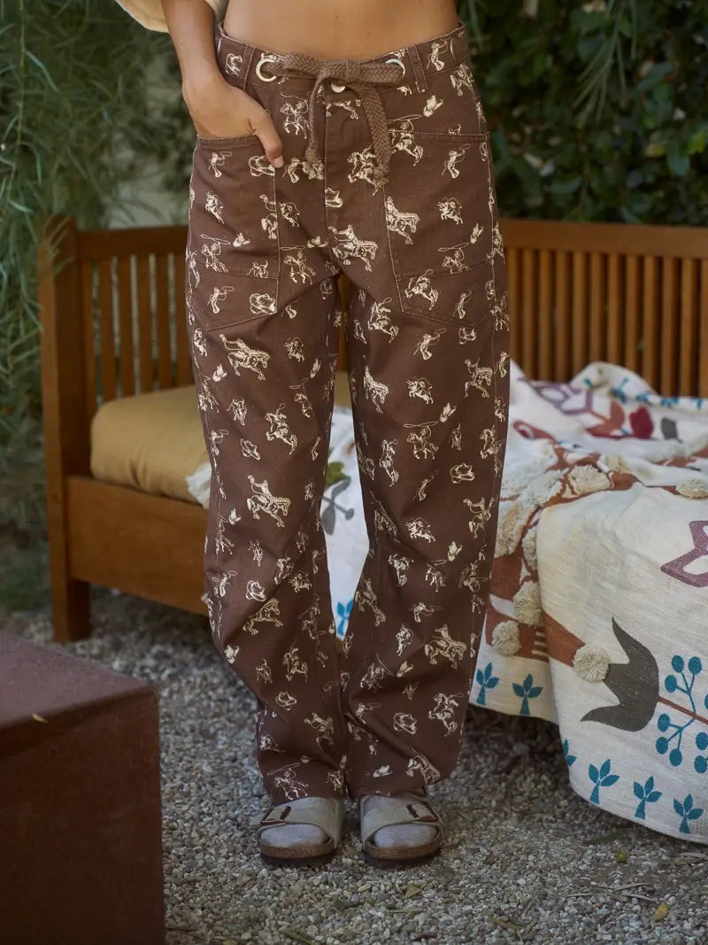 Western Cowboy Print Barrel Pants