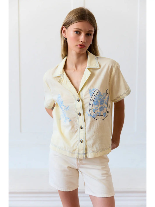 Embroidered Floral Blouse with Collar