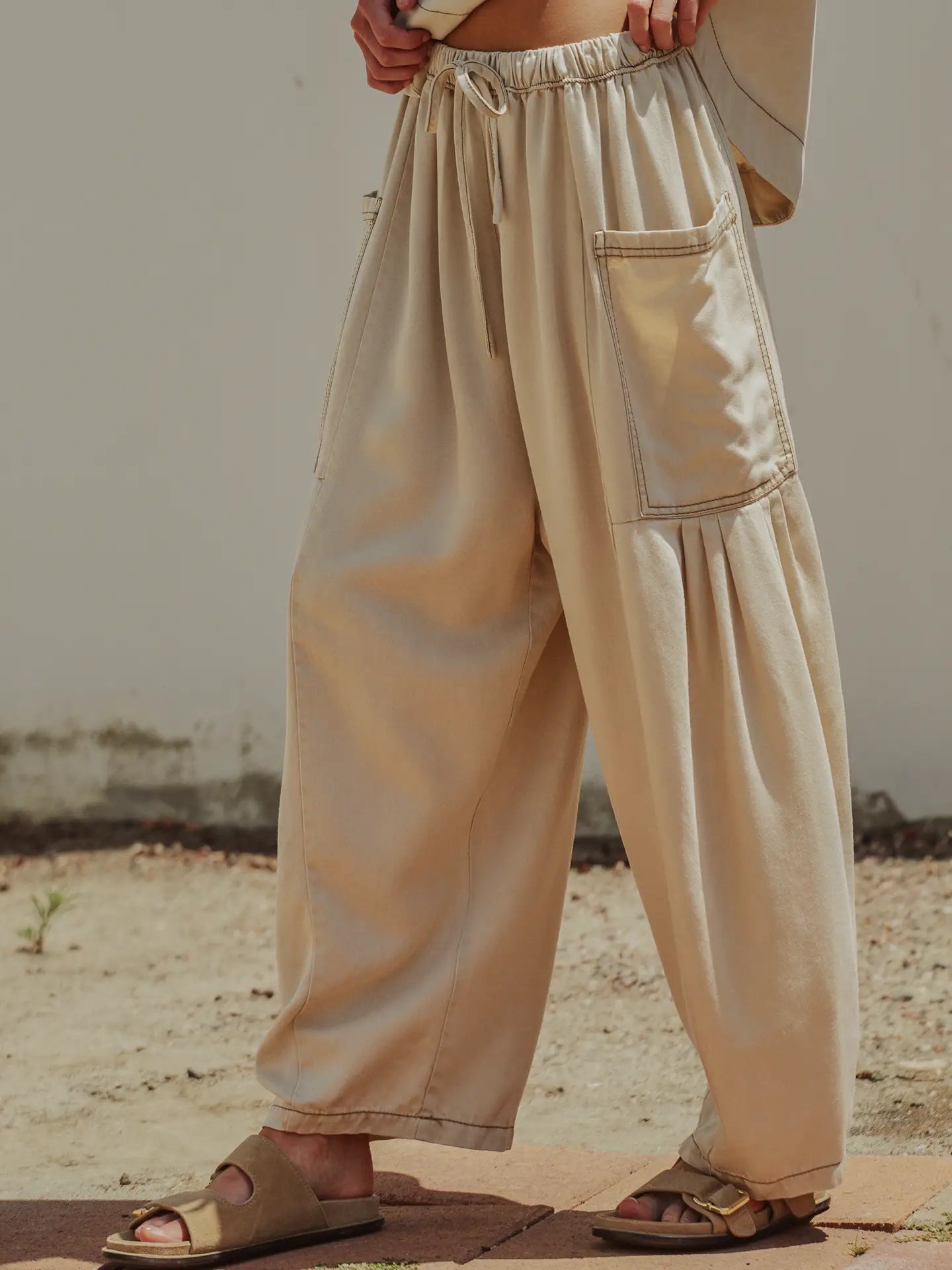 Washed Utility Wide-Leg Pants